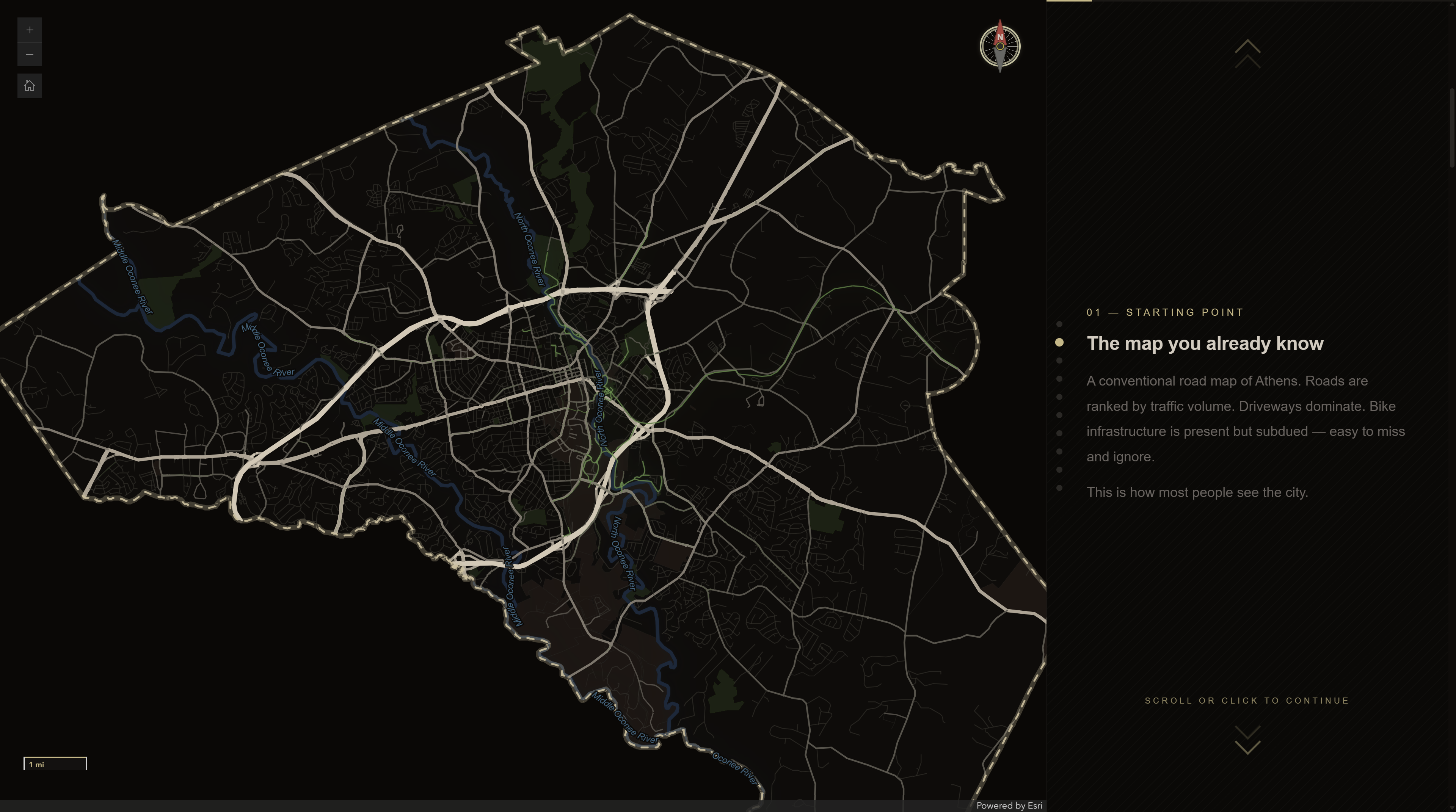 Conventional road map of Athens with major roads emphasized by traffic volume